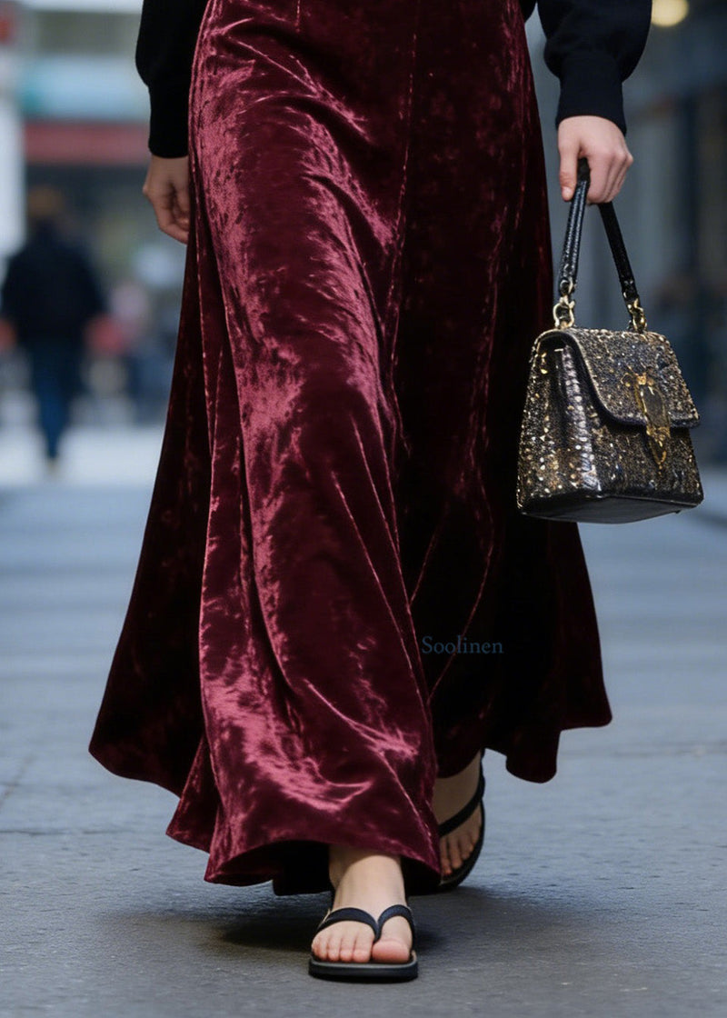Mulberry High Waist Exra Large Hem Velvet Skirt Spring