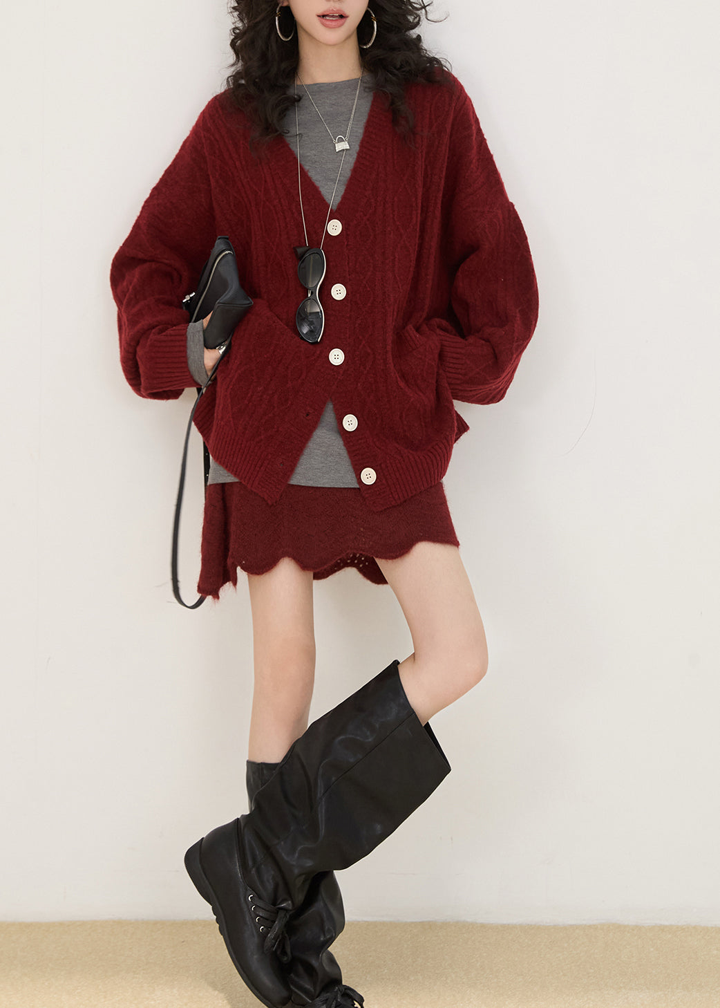 Mulberry Oversized Pockets Knit Cardigan Winter