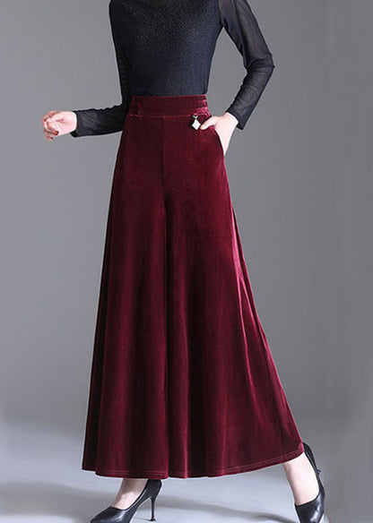Mulberry Pockets Patchwork Velour Wide Leg Pants Fall