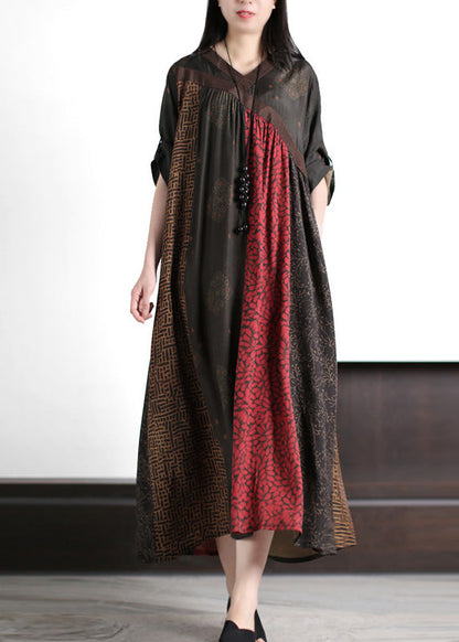 Mulberry Print Wrinkled Silk Long Dresses Summer