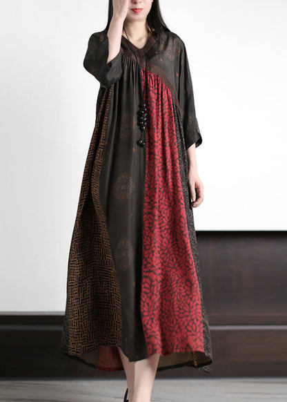 Mulberry Print Wrinkled Silk Long Dresses Summer