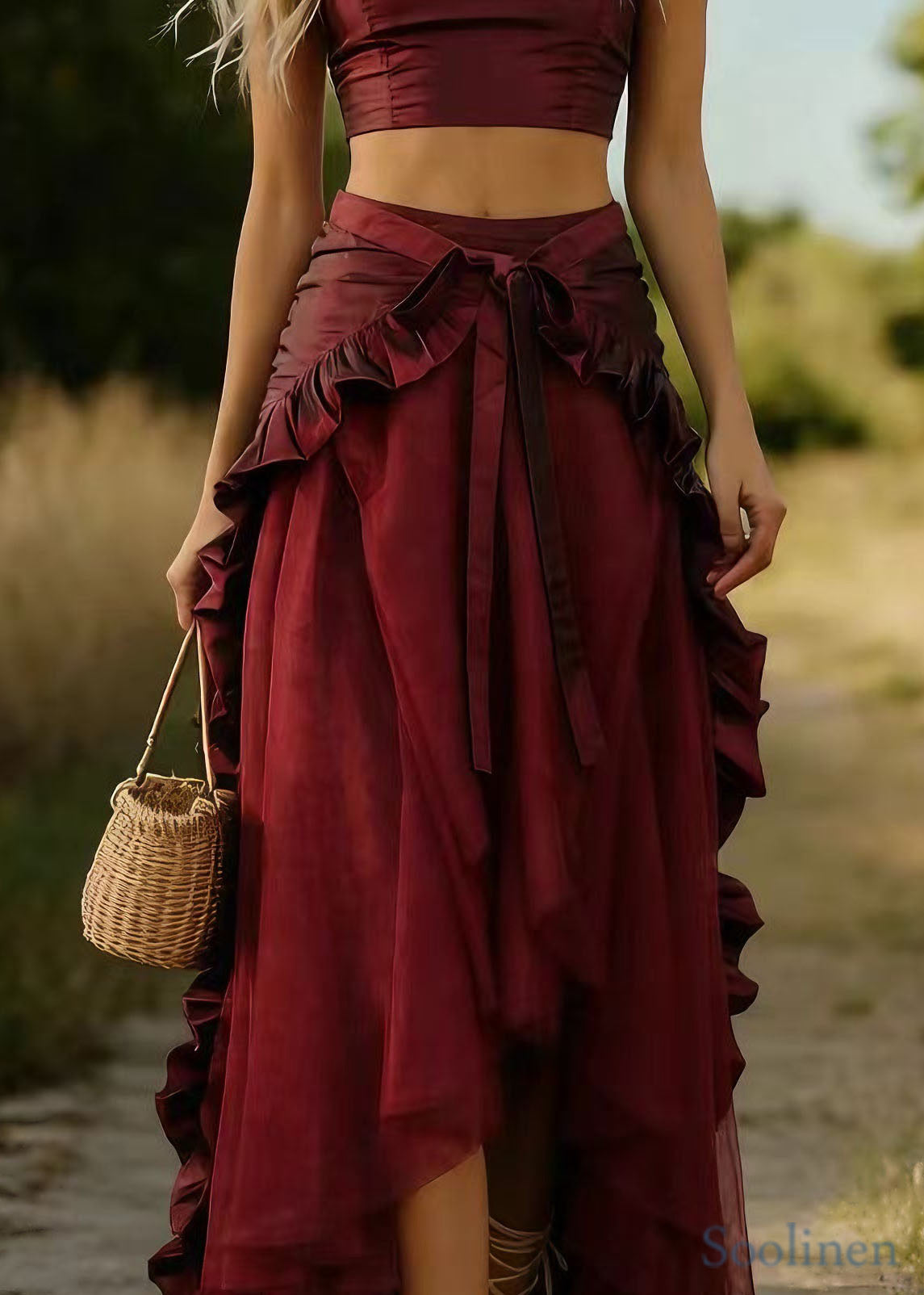 Mulberry Ruffled Patchwork Tulle Skirts Spring