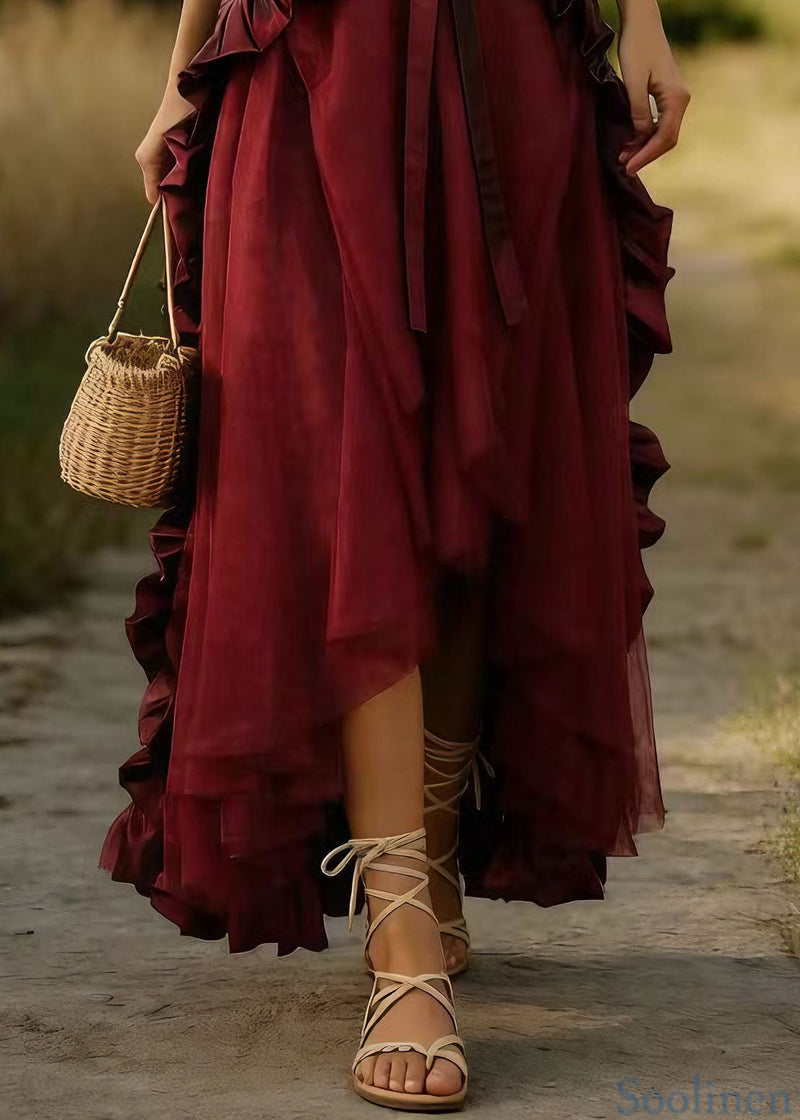 Mulberry Ruffled Patchwork Tulle Skirts Spring