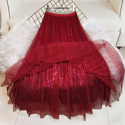 Mulberry Sequins Tulle Cinched Skirts Summer