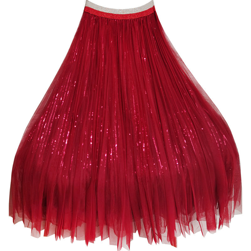 Mulberry Sequins Tulle Cinched Skirts Summer