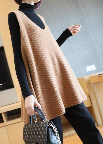 Mulberry V Neck Oversized Knit Vest Tops Sleeveless
