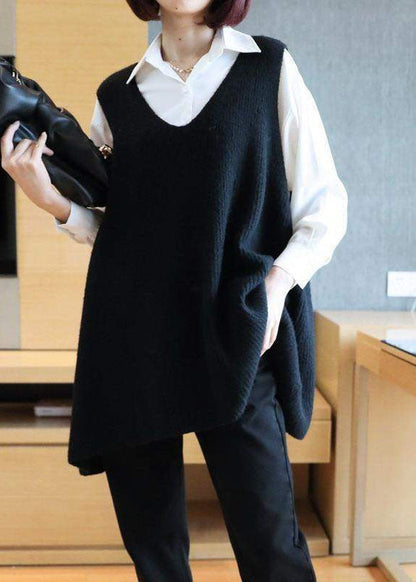 Mulberry V Neck Oversized Knit Vest Tops Sleeveless