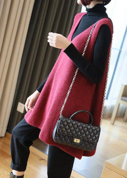 Mulberry V Neck Oversized Knit Vest Tops Sleeveless