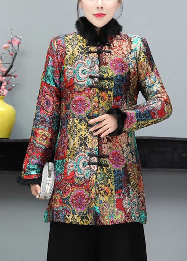 Multicolor Chinese Button Fine Cotton Filled Coat Long Sleeve