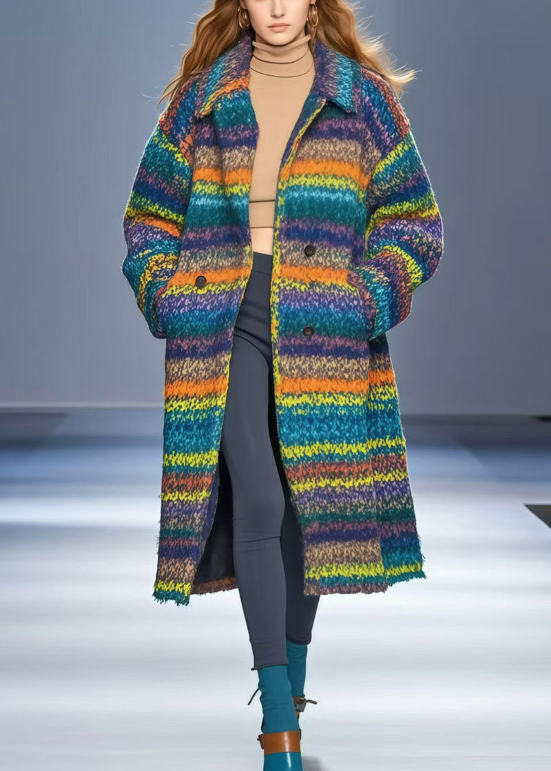 Multicolor Oversized Thick Woolen Coat Outwear Fall