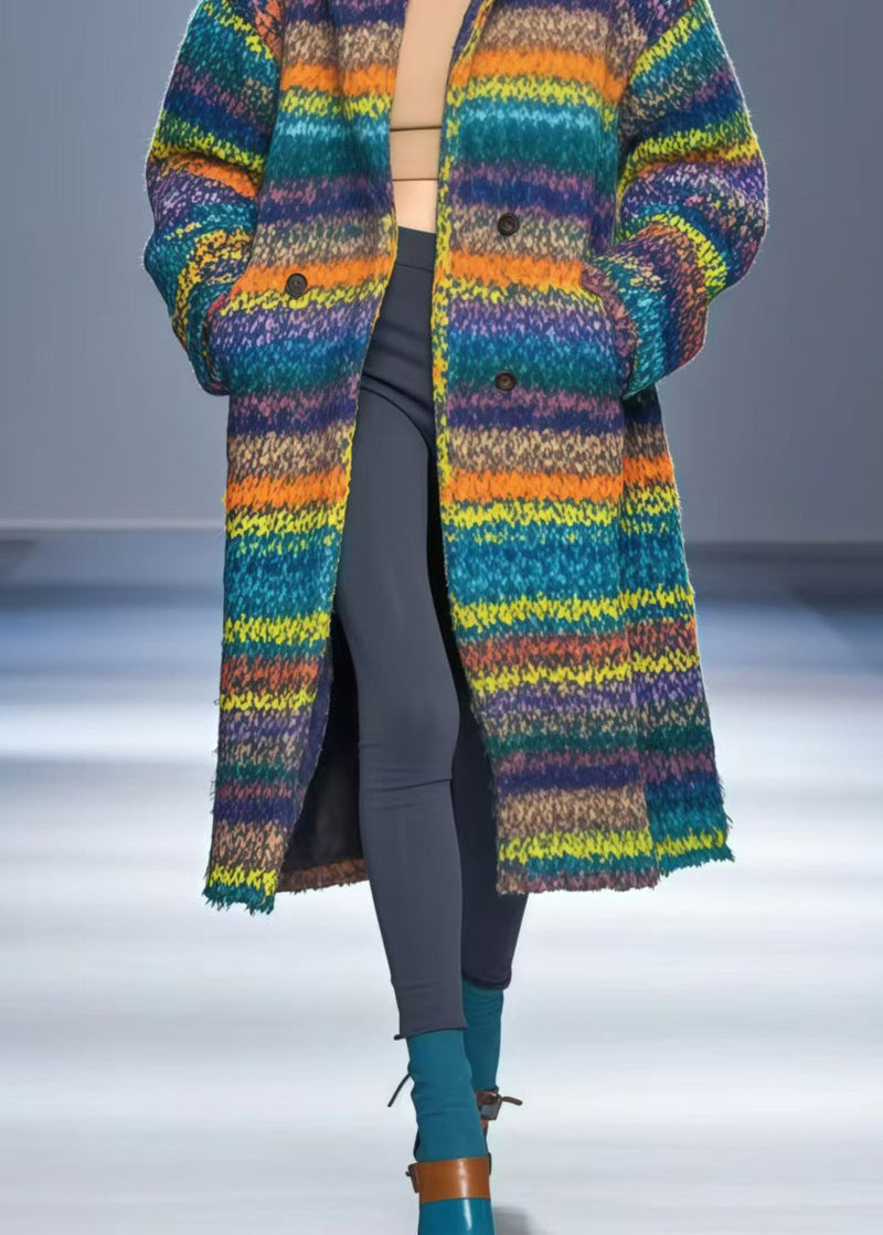 Multicolor Oversized Thick Woolen Coat Outwear Fall