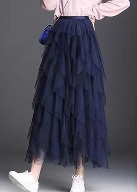 Navy Asymmetrical Patchwork Tulle Skirts Spring