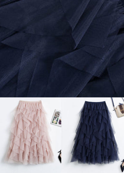 Navy Asymmetrical Patchwork Tulle Skirts Spring