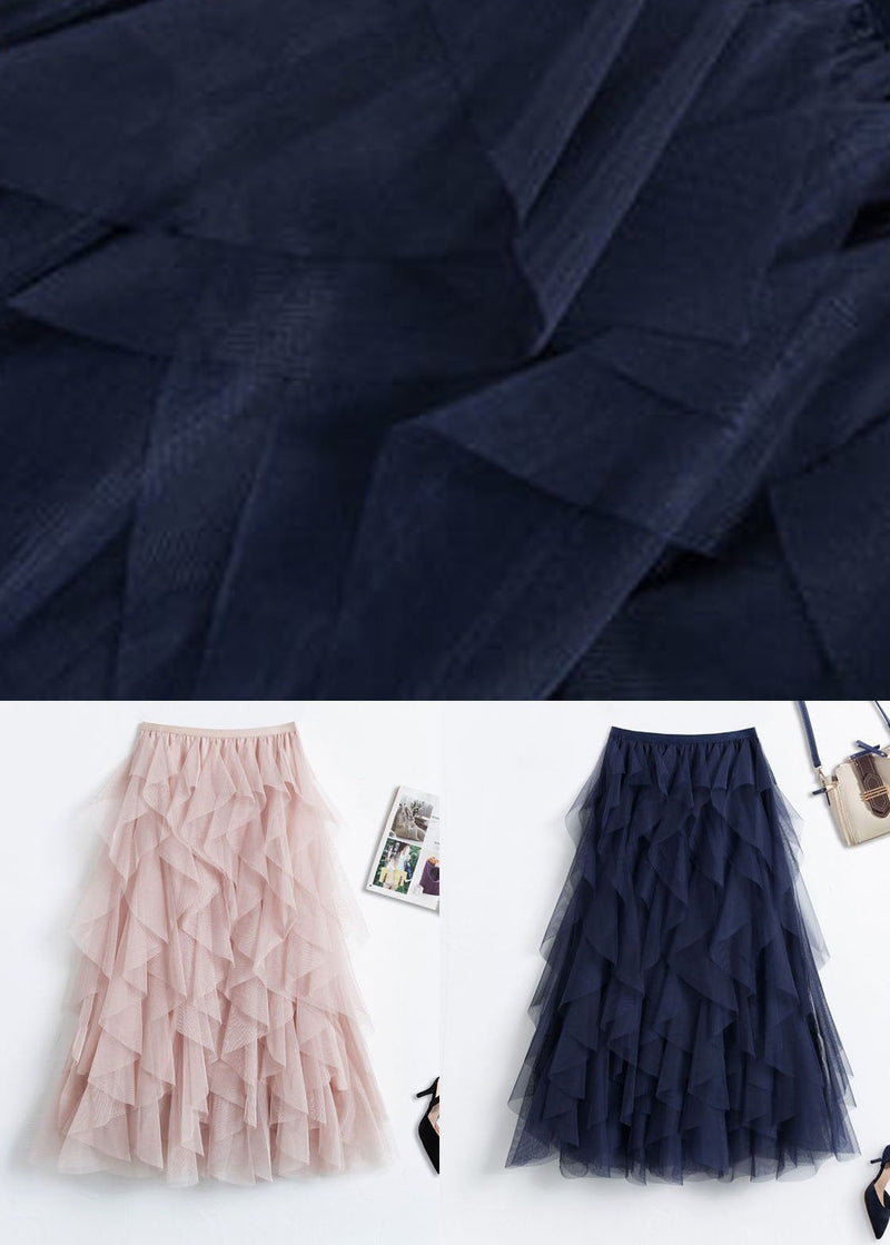 Navy Asymmetrical Patchwork Tulle Skirts Spring