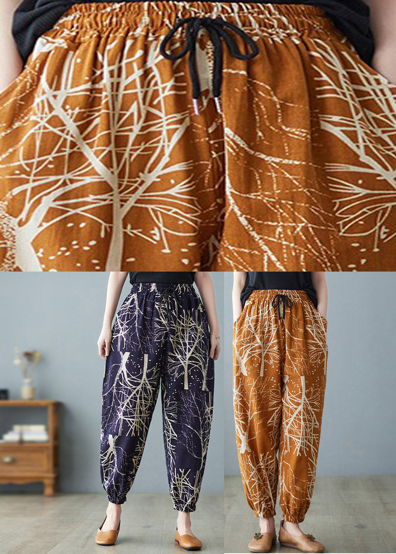 Navy Elastic Waist Print Harem Pants Summer