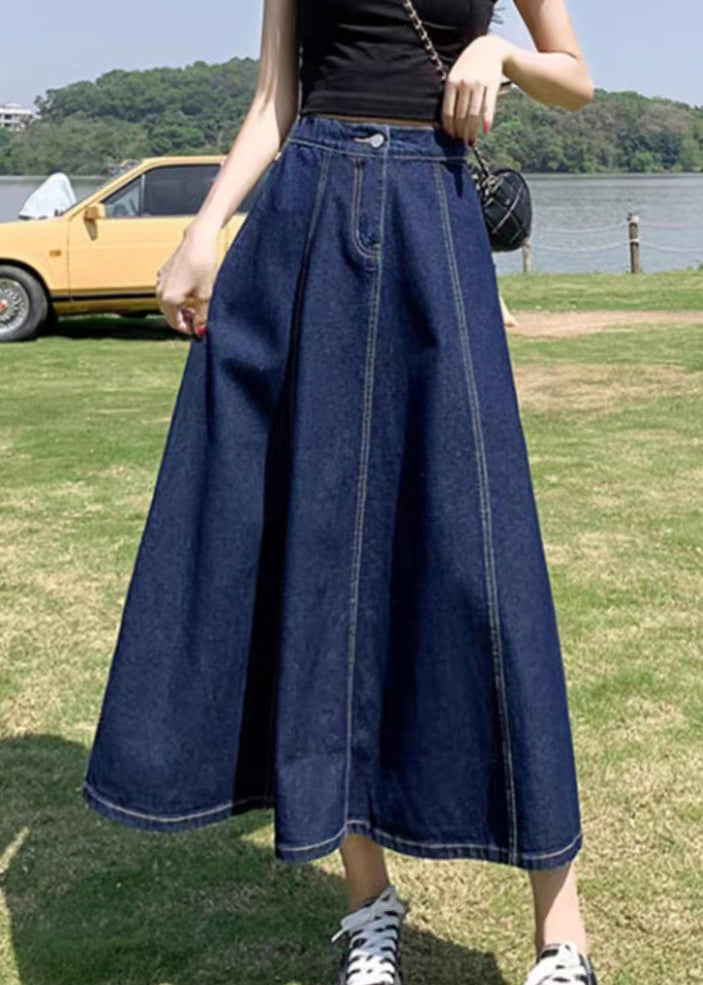 Navy High Waist Patchwork Denim a Line Skirts Summe