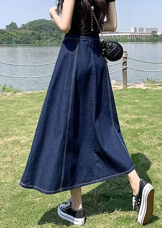 Navy High Waist Patchwork Denim a Line Skirts Summe