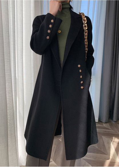 Navy Lapel Button Slim Fit Woolen Coats Fall