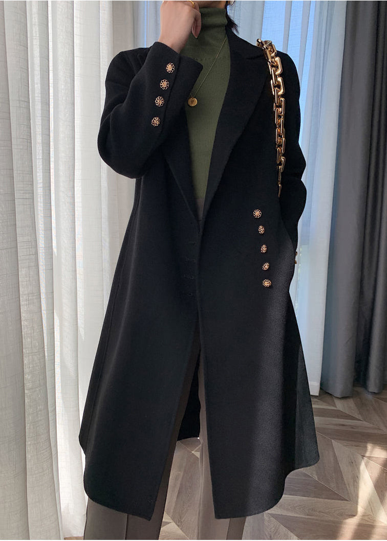 Navy Lapel Button Slim Fit Woolen Coats Fall
