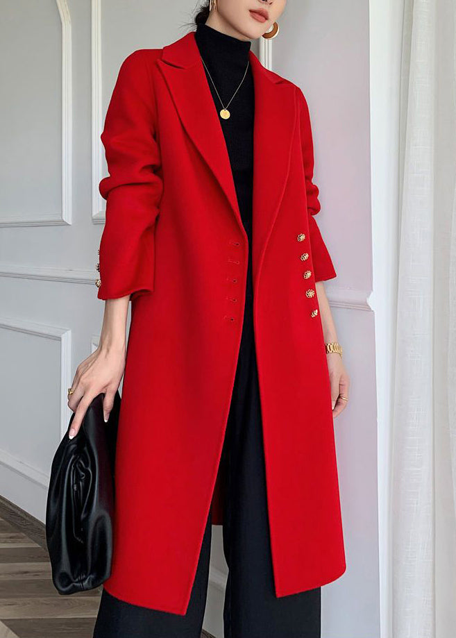 Navy Lapel Button Slim Fit Woolen Coats Fall