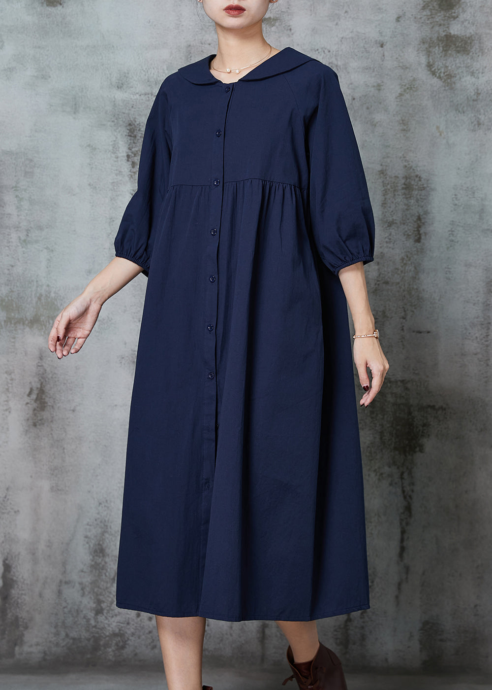 Navy Oversized Cotton Maxi Dresses Summer