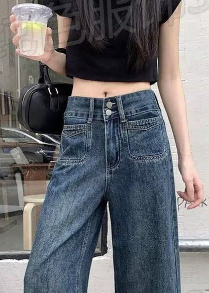 Navy Oversized Denim Straight Pants Fall