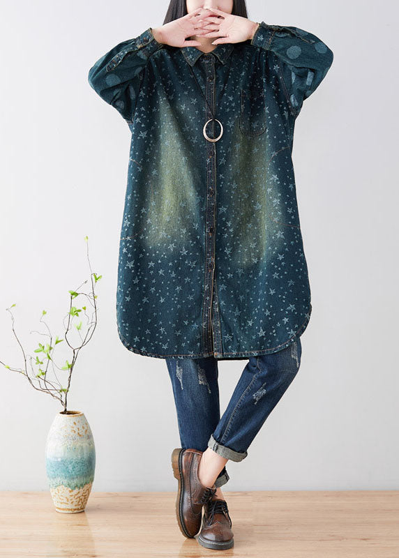 Navy Peter Pan Collar Oversized Print Cotton Trench Coats Spring