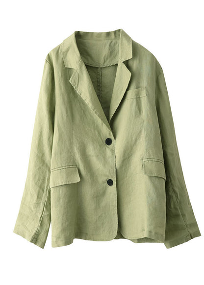 Navy Peter Pan Collar Pockets Linen Coats Long Sleeve