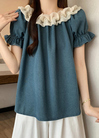 Navy Ruffled Patchwork Backless Tanks Summer