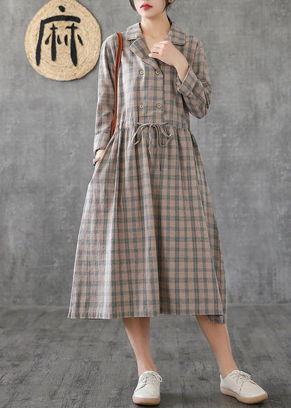 Notched Drawstring Linen Cotton Tunics Ideas Green Plaid Dress