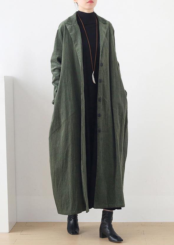 Notched Patchwork Coats Green Cotton Outwears