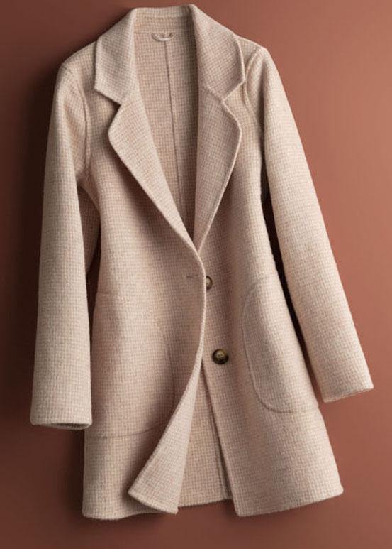 Notched Pockets Fine Clothes for Pink Plaid Daily Woolen Coats