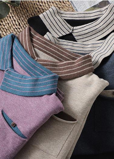 Nude Knit Tops Clothing Lapel Patchwork Knit Top Silhouette