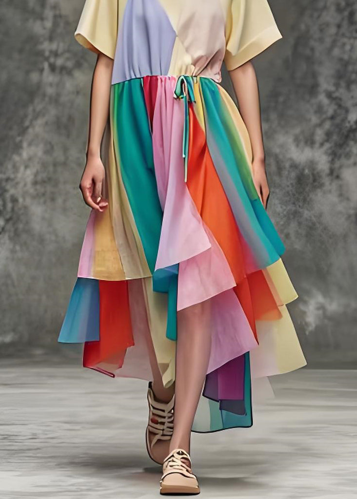 O Neck Asymmetrical Patchwork Cotton Dress Summer
