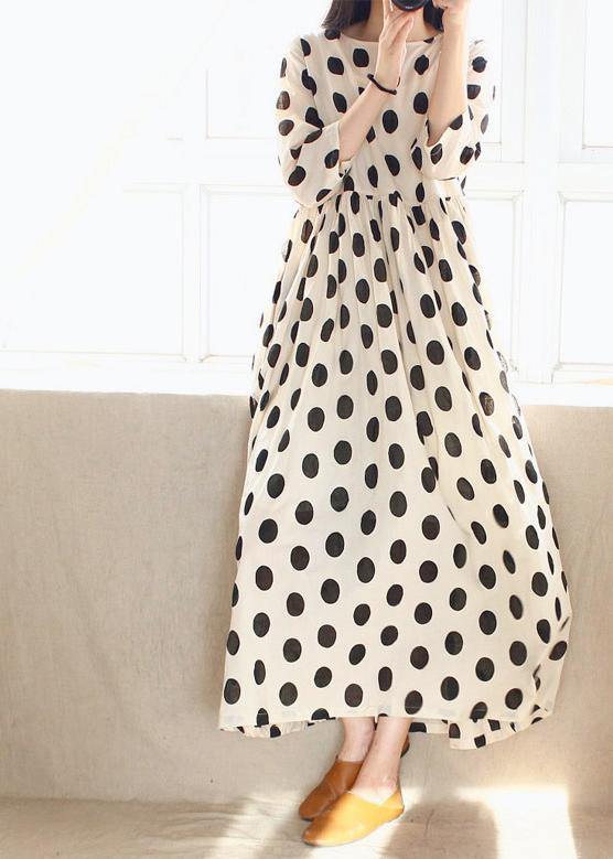 O Neck Cinched Wardrobes Design Beige Dotted a Line Dress