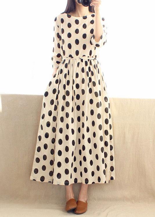 O Neck Cinched Wardrobes Design Beige Dotted a Line Dress