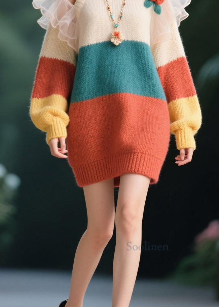 O-neck Cold Shoulder Knit Sweater Dresses Fall