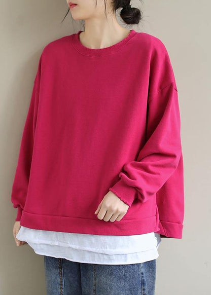 Women O Neck False Two Pieces Spring Work Outfits Rose Blouses