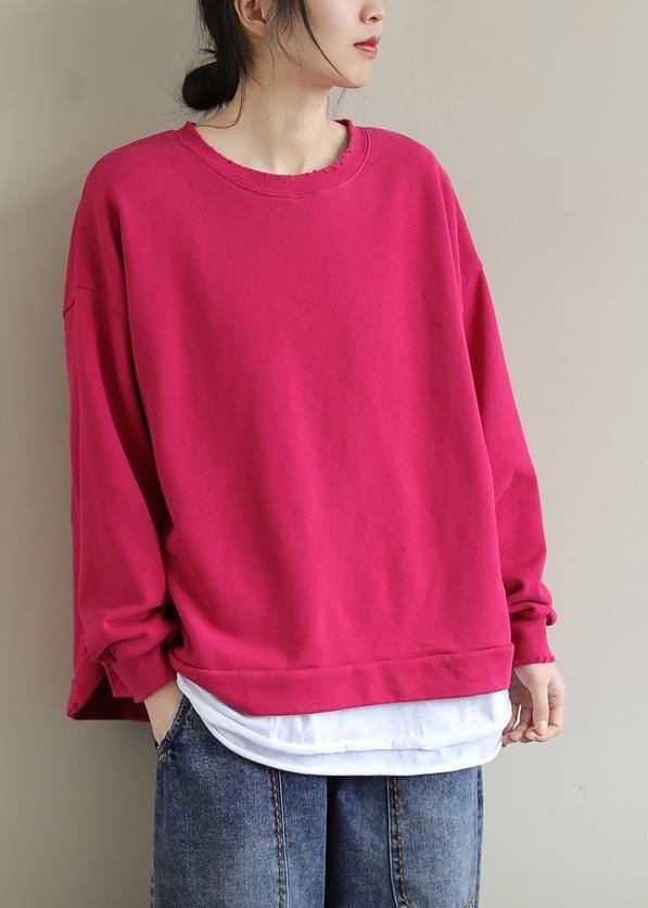 Women O Neck False Two Pieces Spring Work Outfits Rose Blouses