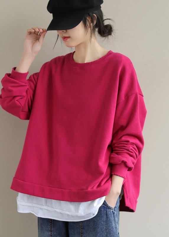 Women O Neck False Two Pieces Spring Work Outfits Rose Blouses