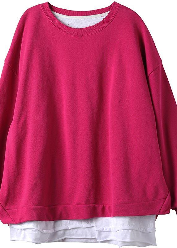 Women O Neck False Two Pieces Spring Work Outfits Rose Blouses
