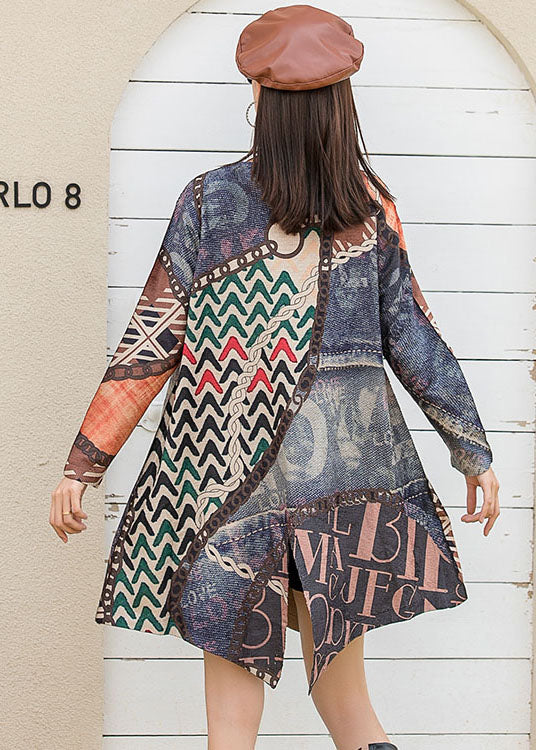 O-neck Patchwork Asymmetrical Design Print Fall Knit Long Sleeve Top