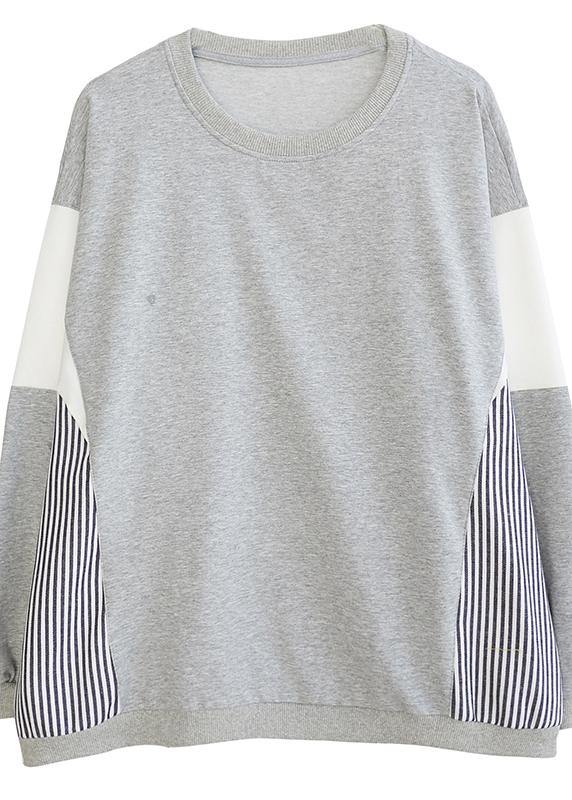 Women O Neck Patchwork Striped Spring Top Silhouette Sewing Blue Blouses