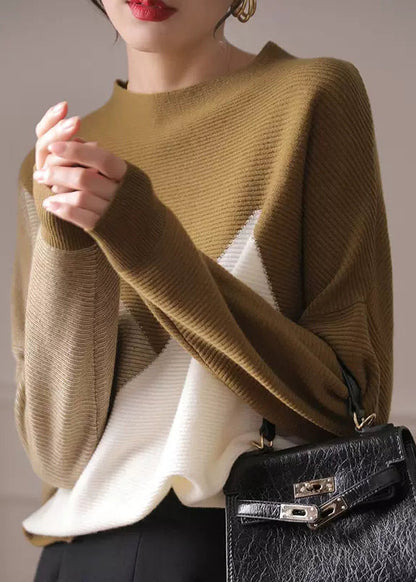 O-neck Patchwork Thick Woolen Knitted Sweaters Long Sleeve