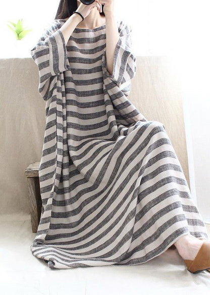 O Neck Pockets Runway Striped Dresses