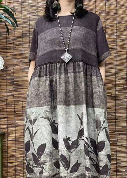 O Neck Print Patchwork Cotton Dress Summer