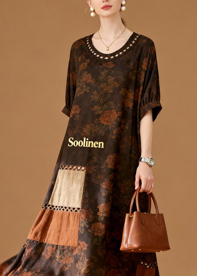 O Neck Print Patchwork Cotton Dresses Summer