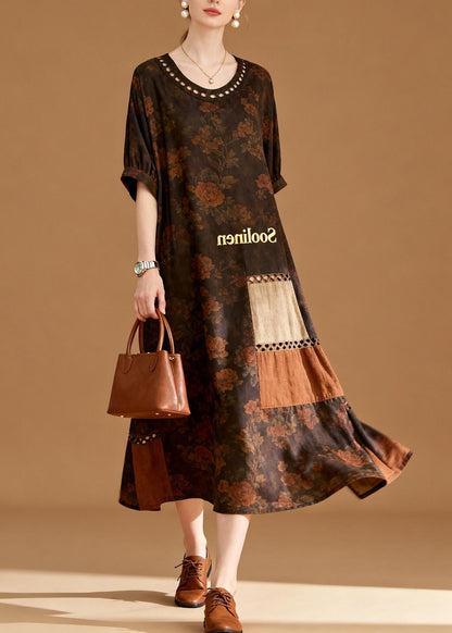 O Neck Print Patchwork Cotton Dresses Summer