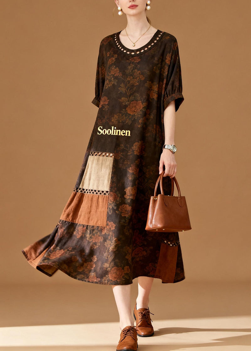 O Neck Print Patchwork Cotton Dresses Summer