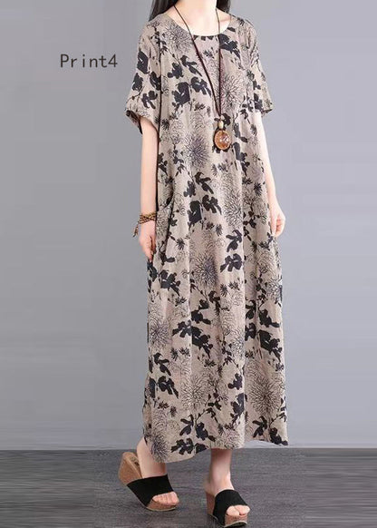 O Neck Print Patchwork Cotton Long Dresses Summer